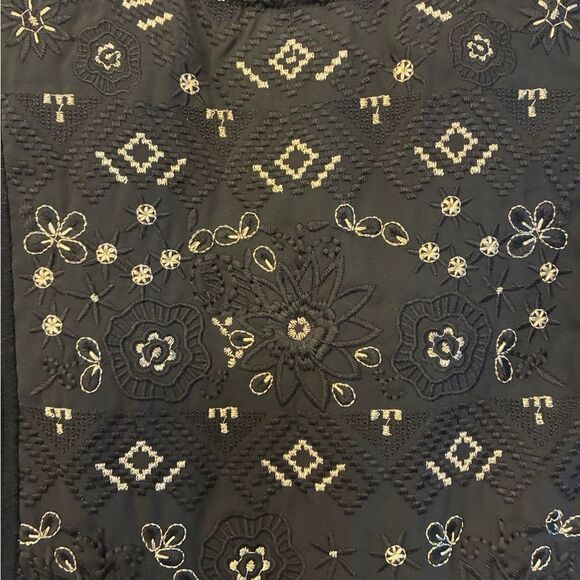 ANTHROPOLOGIE AKEMI + KIN Embroidered Pleated Blouse Black Gold Women’s Small - Picture 3 of 5